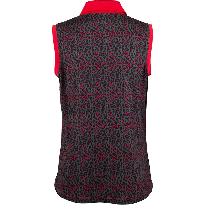 Womens Sleeveless Animal Print Centre Placket Polo