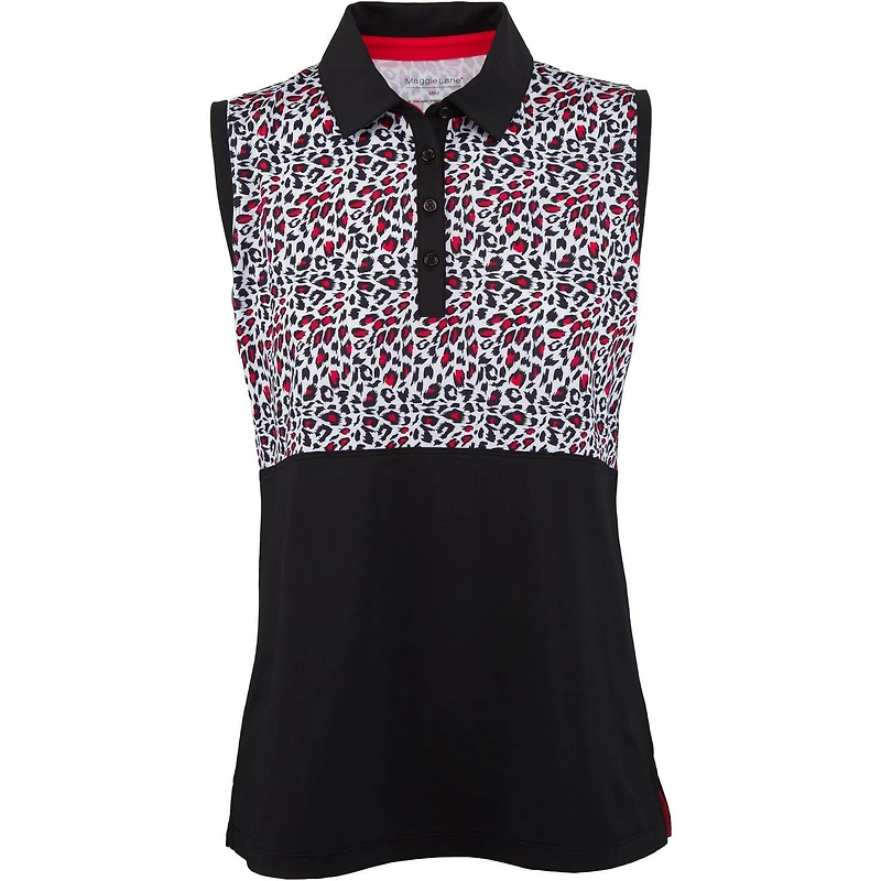 Womens Sleeveless Colour Block Animal Print Polo
