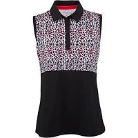 Womens Sleeveless Colour Block Animal Print Polo