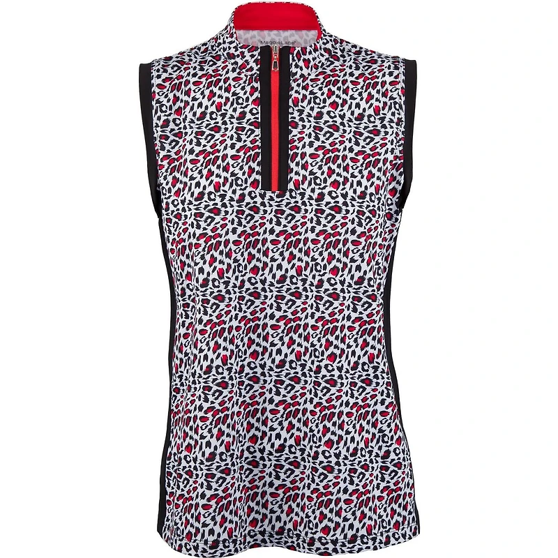 Womens Sleeveless Solid Mock Neck Polo
