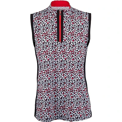 Womens Sleeveless Solid Mock Neck Polo