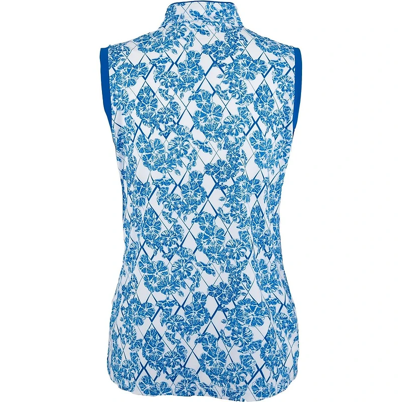 Womens Sleeveless Floral Print Snap Placket Polo