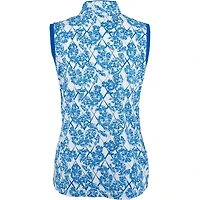 Womens Sleeveless Floral Print Snap Placket Polo