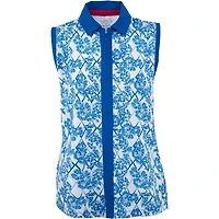 Womens Sleeveless Floral Print Centre Placket Polo