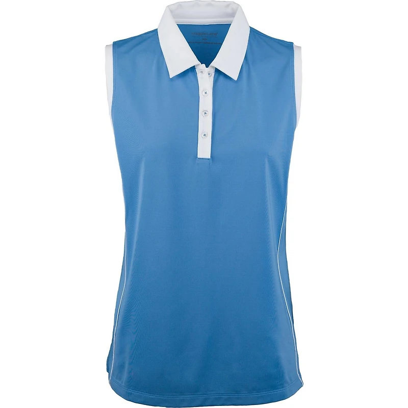 Women's Sleeveless Piped Mock Neck Polo