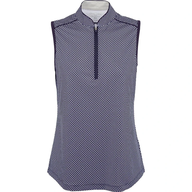 Womens Sleeveless Microdot Print Mock Neck Top