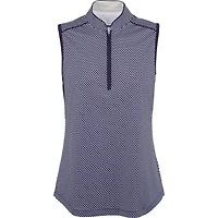 Womens Sleeveless Microdot Print Mock Neck Top