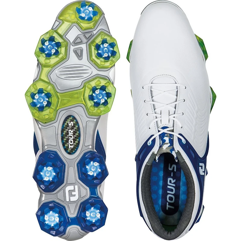 Mens Tour S Spiked Golf Shoe - WHT/BLU