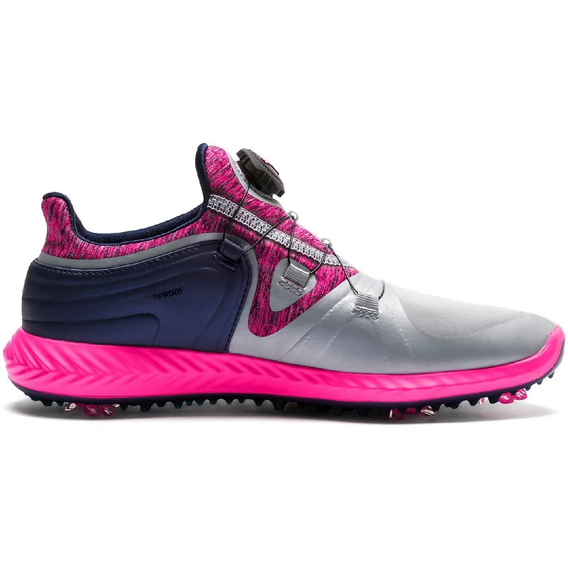 Women's Ignite Tour Disc Spiked Golf Shoe - Light Grey/Bright Pink/Navy/Silver