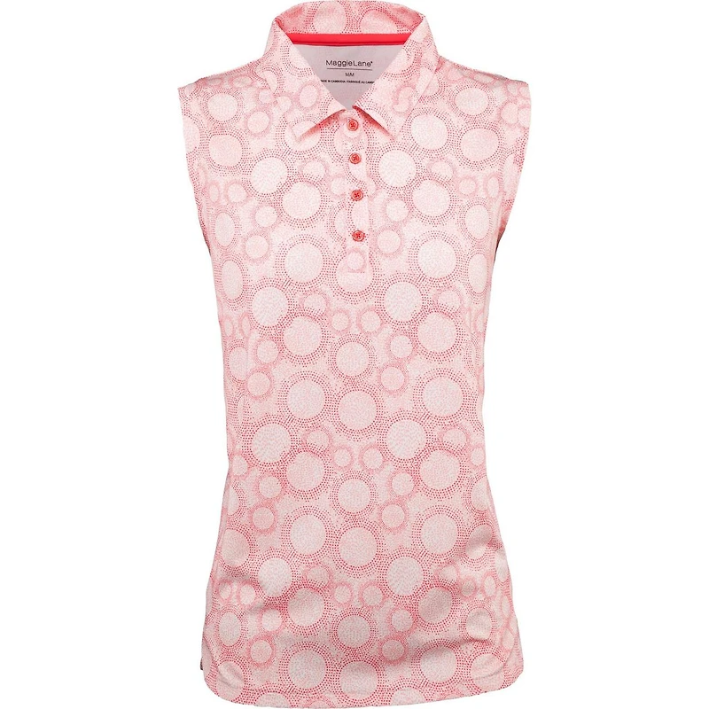 Women's Printed Circle Dot Curved Hem Sleeveless Polo