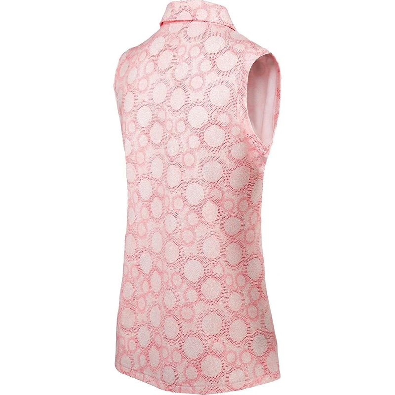 Women's Printed Circle Dot Curved Hem Sleeveless Polo