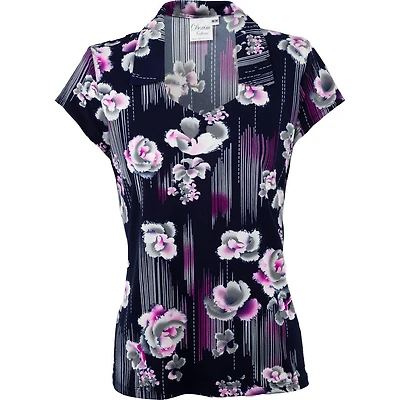 Women's Open Neck Floral Print Short Sleeve Polo