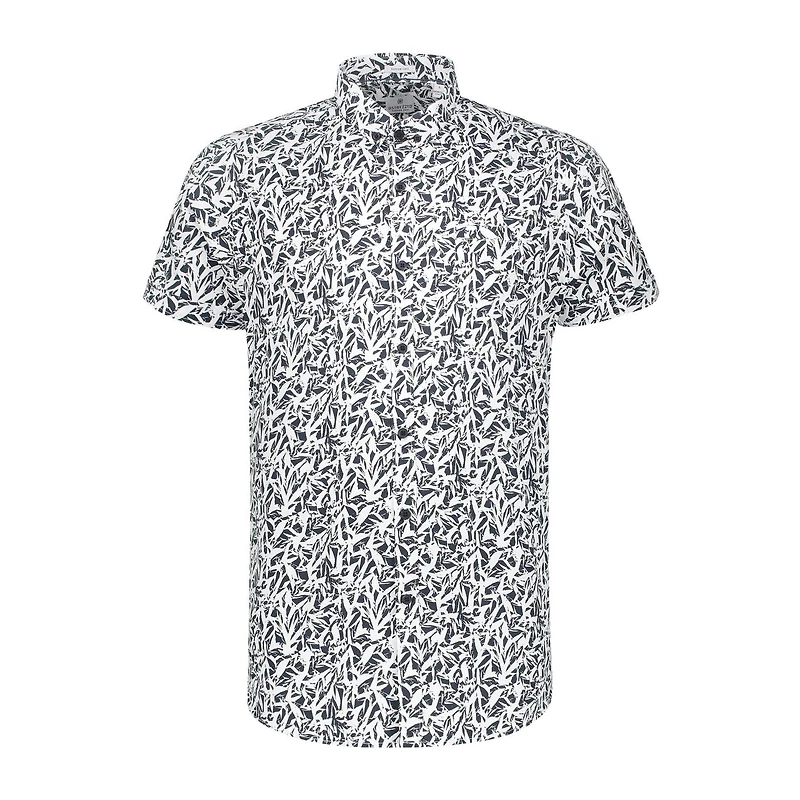 Men's Wild Leaves Stretch Poplin Button Up Short Sleeve Shirt