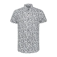 Men's Wild Leaves Stretch Poplin Button Up Short Sleeve Shirt