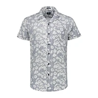 Men's Structure Motif Stretch Poplin Button Up Short Sleeve Shirt