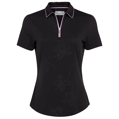 Women's Embossed Floral Printed With Piping Short Sleeve Polo