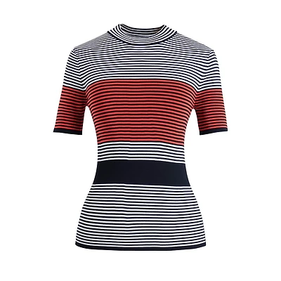 Women's Colourblock Stripe Mock Short Sleeve Top