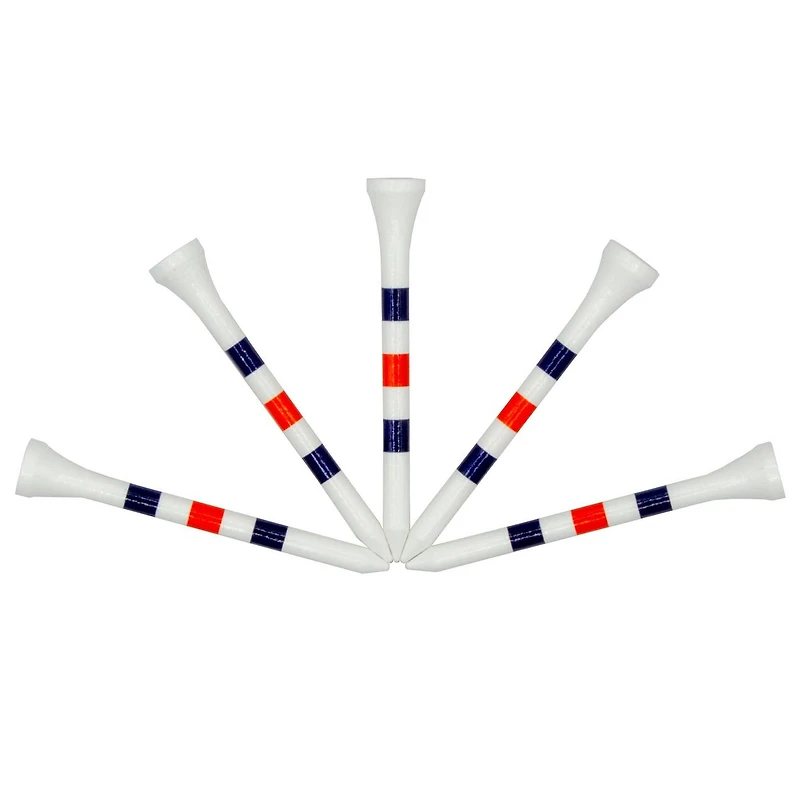 White 2 3/4 Inch Tees With Orange & Blue Stripes (100 Count)