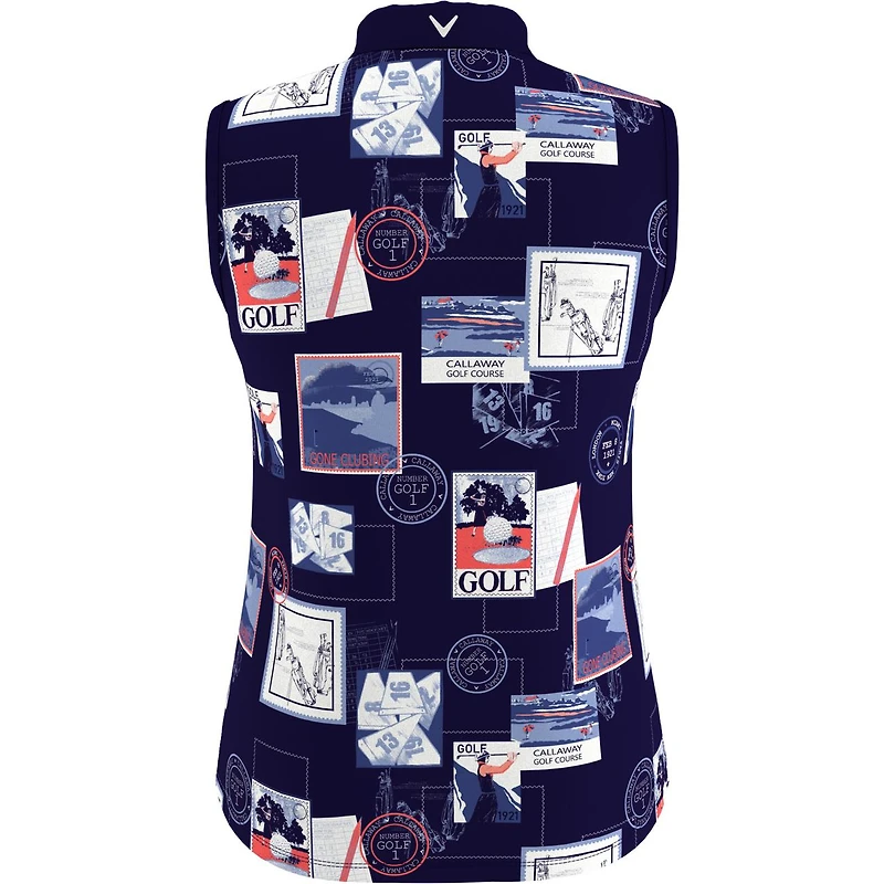 Women's Postcard Printed Zip Sleeveless Polo