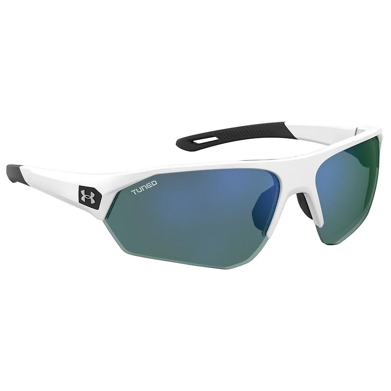 Playmaker Shiny White/TUNED Blue-Green Golf Mirror Sunglasses