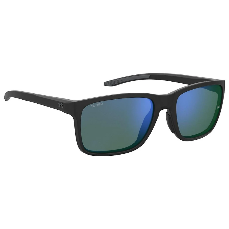 Unisex Hustle Shiny Black/TUNED Golf Blue-Green Mirror Sunglasses