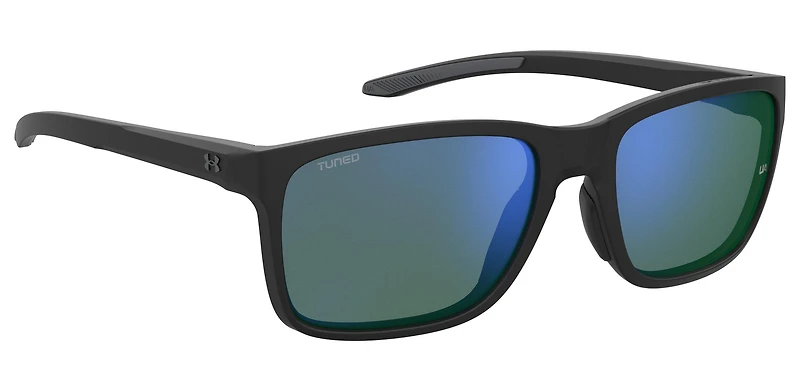 Unisex Hustle Shiny Black/TUNED Golf Blue-Green Mirror Sunglasses