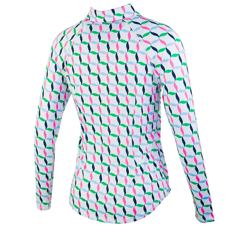 Women's Small Ribbon Print Sun Protection Longsleeve Polo