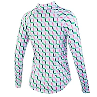 Women's Small Ribbon Print Sun Protection Longsleeve Polo