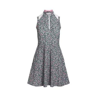 Women's 1/4 Zip Botanical Print Sleeveless Dress