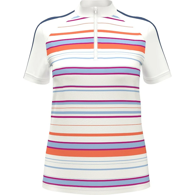 Women's Striped Zip Mock Short Sleeve Polo