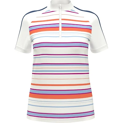 Women's Striped Zip Mock Short Sleeve Polo