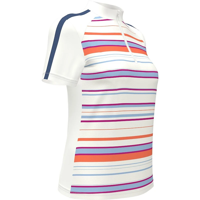 Women's Striped Zip Mock Short Sleeve Polo