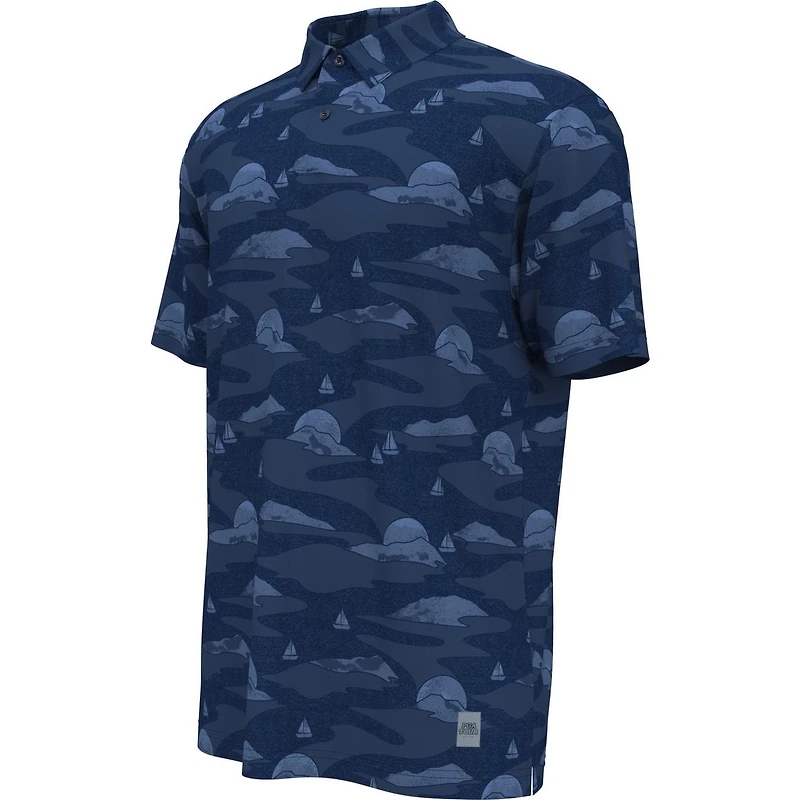 Men's Allover Scenic Print Short Sleeve Polo