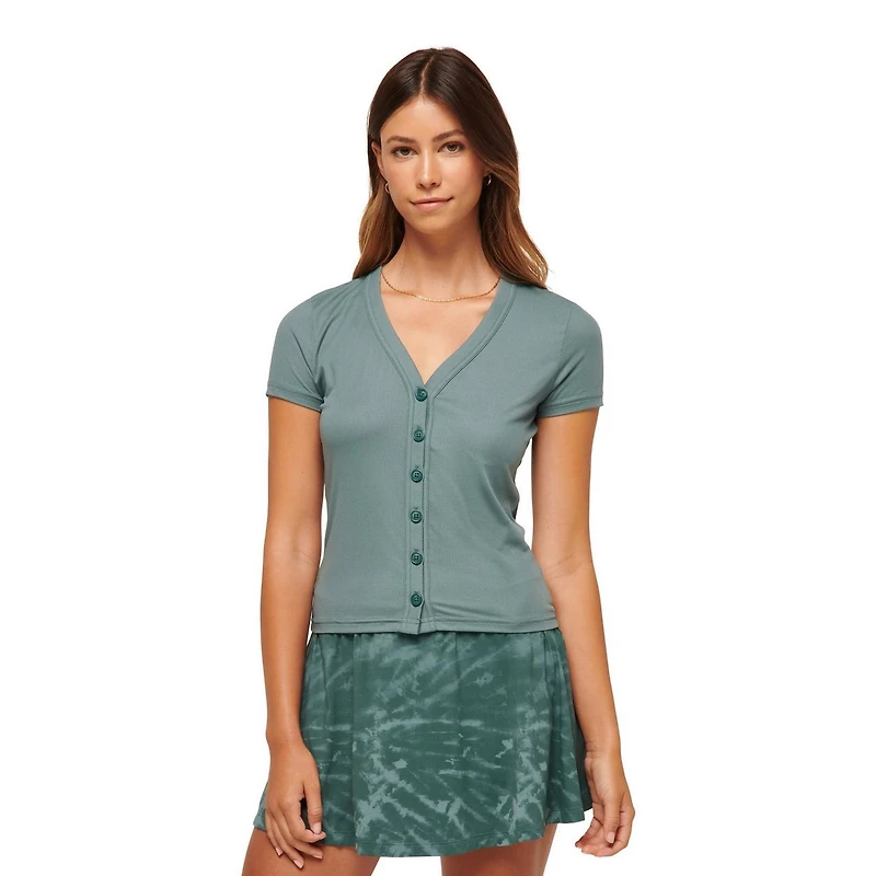 Women's Butterfly Beach Button Short Sleeve Top