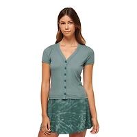 Women's Butterfly Beach Button Short Sleeve Top