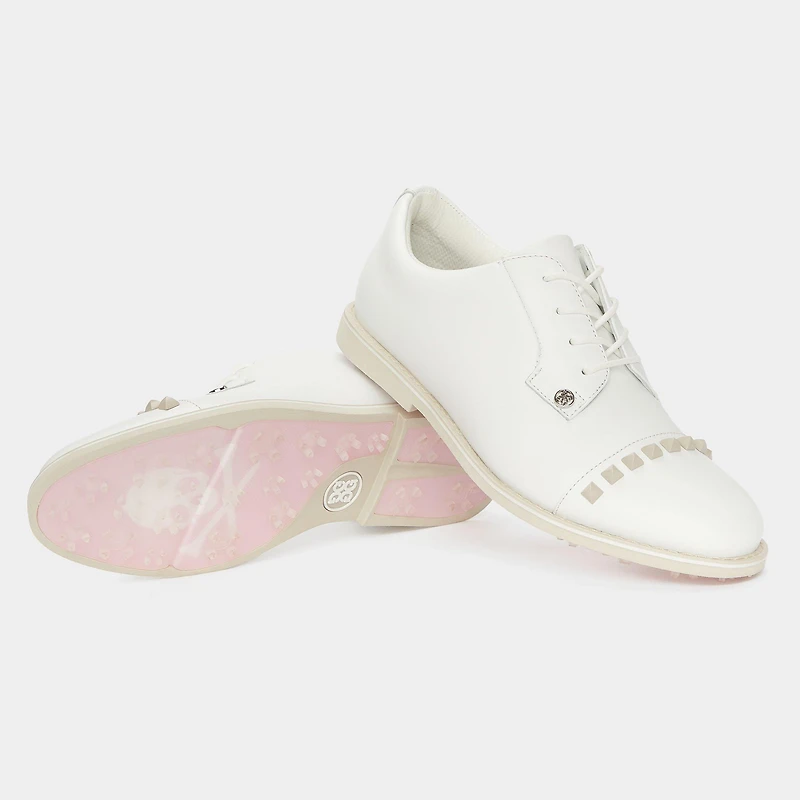 Women's Gallivanter Pebble Leather Stud Cap Toe Spikeless Golf Shoe - White/Pink