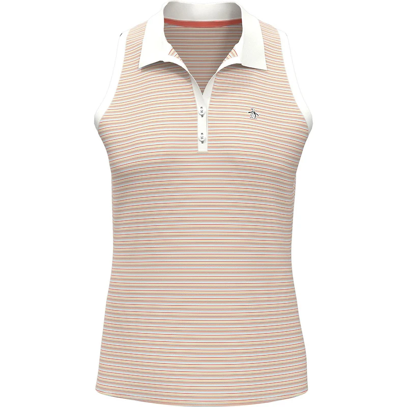 Women's Ribbed Fine Line Stripe Sleeveless Polo