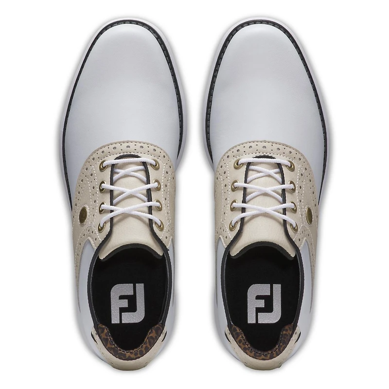 Women's Traditions Saddle Spiked Golf Shoe - White/Beige