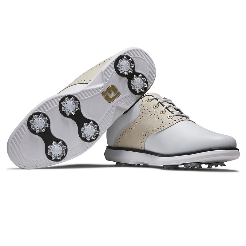 Women's Traditions Saddle Spiked Golf Shoe - White/Beige