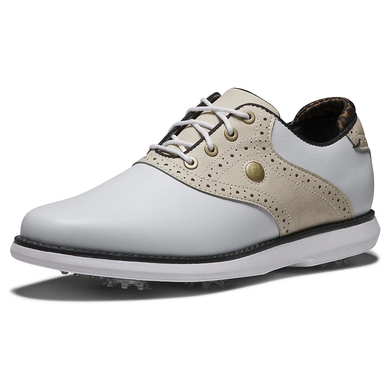 Women's Traditions Saddle Spiked Golf Shoe - White/Beige