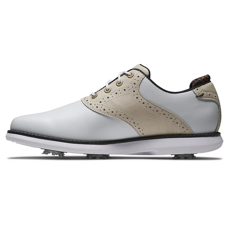 Women's Traditions Saddle Spiked Golf Shoe - White/Beige