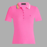 Women's Contrast Collar Ribbed Short Sleeve Polo