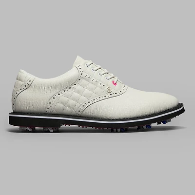 Men's Saddle Pebble Leather G/Lock Gallivanter Spiked Golf Shoe - White