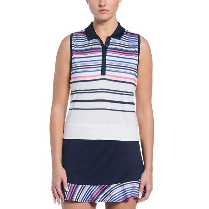 Women's Placed Stripe Waist Length Sleeveless Top