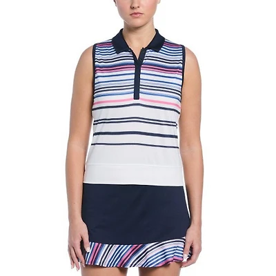 Women's Placed Stripe Waist Length Sleeveless Top