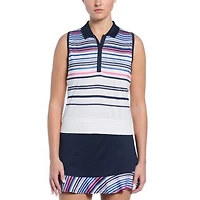 Women's Placed Stripe Waist Length Sleeveless Top