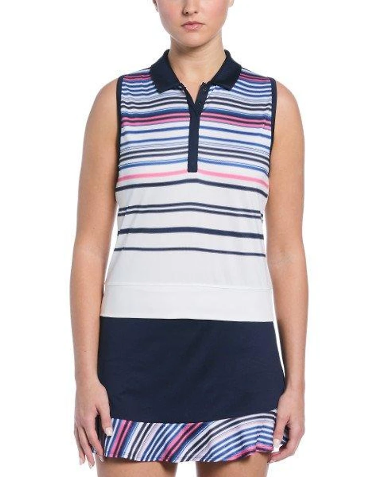 Women's Placed Stripe Waist Length Sleeveless Top