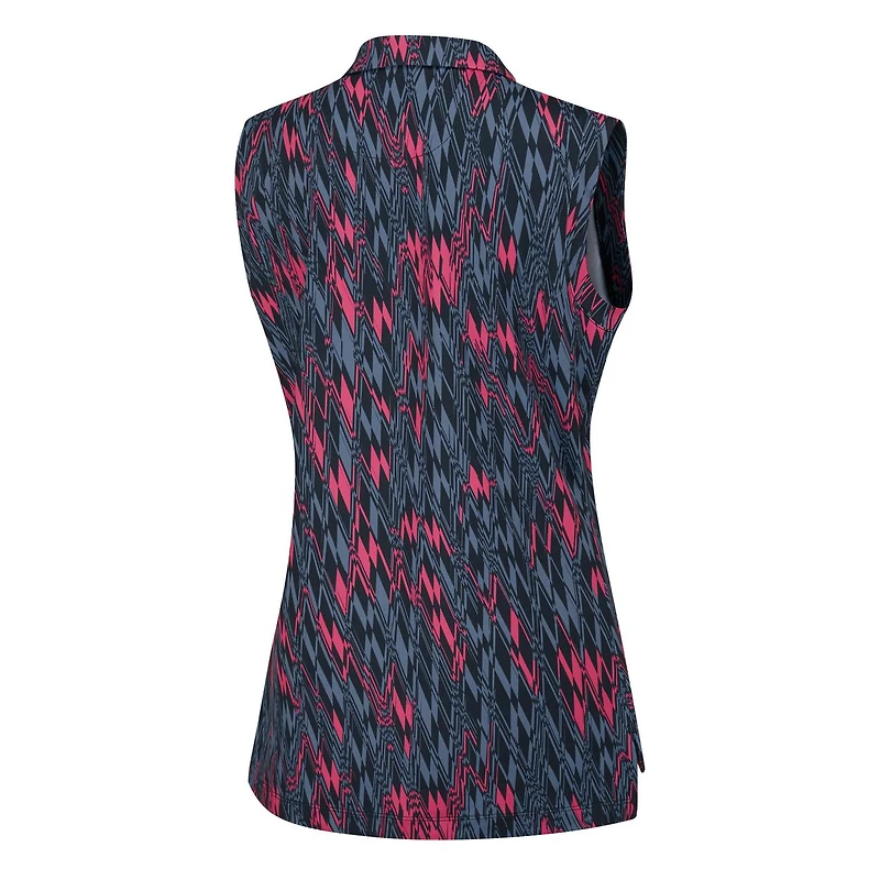 Women's Olive Printed Sleeveless Polo