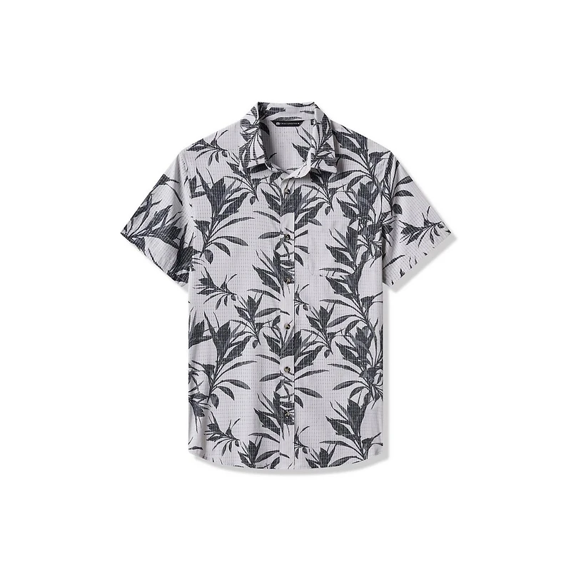 Men's Light Map Button Up Short Sleeve Polo