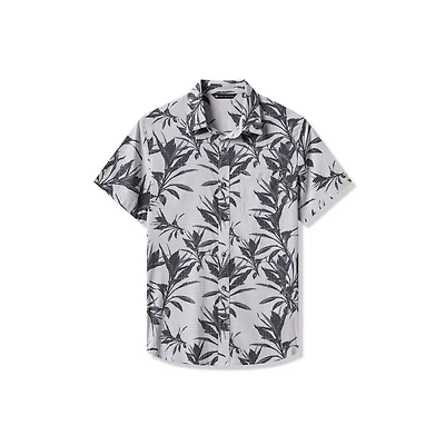Men's Light Map Button Up Short Sleeve Polo
